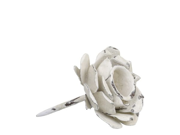 Krémový antik zapichovací svícen ve tvaru květu na úzkou svíčku na věnec - Ø 6*10cm Chic Antique  - -