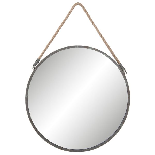Kulaté kovové zrcadlo na jutovém provazu - Ø 45*1cm Clayre & Eef  - -