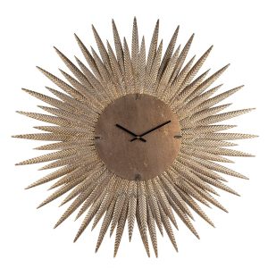 Měděné antik nástěnné kovové hodiny ve tvaru slunce Sun - Ø 69*4 cm / 1*AA Clayre & Eef  - -