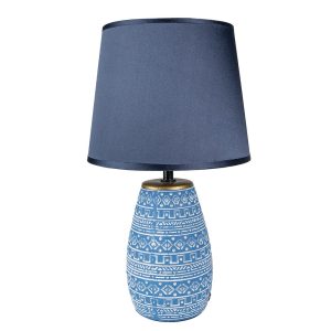 Modrá stolní lampa s keramickou základnou Etnie - Ø 20*35 cm E27/max 1*60W Clayre & Eef  - -