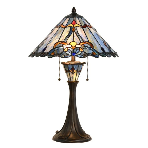 Modrá stolní lampa Tiffany Niebbo - Ø 40*61 cm E27/max 2*60W Clayre & Eef  - -