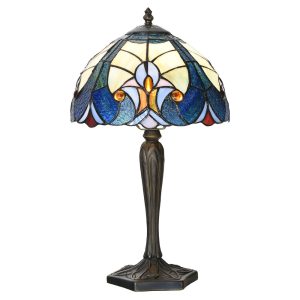 Modrá stolní Tiffany lampa Hilla - Ø 25*40 cm E14/max 1*40W Clayre & Eef  - -