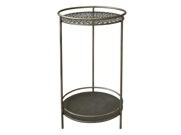 Mosazný antik kovový kulatý odkládací stolek Hilla - Ø 43*74 cm Chic Antique  - -