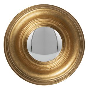 Nástěnné vypouklé zrcadlo ve zlatém rámu Beneoit – Ø 19 cm Clayre & Eef  - -