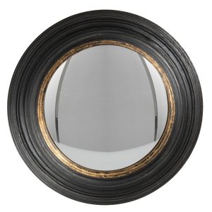 Nástěnné zrcadlo s masivním černým rámem se zlatou linkou Degaré – Ø 38 cm Clayre & Eef  - -