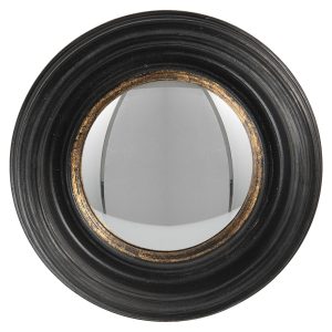 Nástěnné zrcadlo v černém masivním rámu se zlatou linkou  Degaré – Ø 16 cm Clayre & Eef  - -