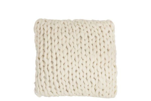 Pletený krémový polštář Tricot white - 40*40 cm J-Line by Jolipa  - -