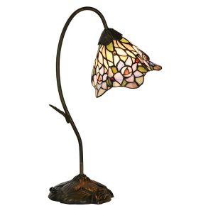 Růžová stolní lampa Tiffany ve tvaru květu Flowé - 27*15*48 cm E14/max 1*40W Clayre & Eef  - -