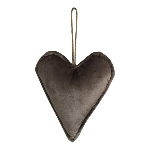 Sametová závěsná dekorace srdce taupe - 16*18*5cm Mars & More  - -