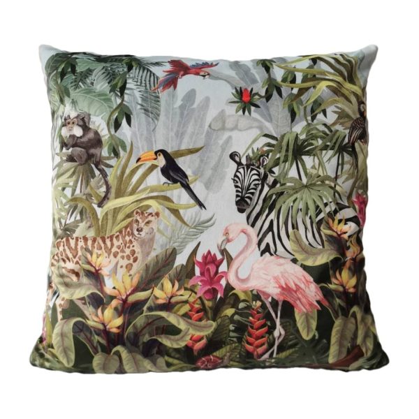 Sametový polštář s plameňákem Jungle Flamingo - 45*45*10cm Mars & More  - -