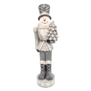 Šedo- stříbrná vánoční dekorace socha Sněhulák se stromkem - 25*20*82 cm Clayre & Eef  - -