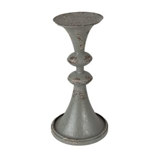Šedý antik kovový svícen na širokou svíčku Paolo - Ø 13*26 cm Clayre & Eef  - -