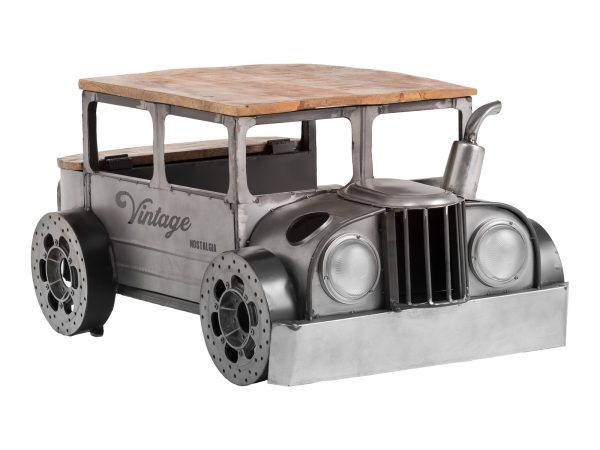 Šedý kovový konferenční stolek s dřevěnou deskou auto Vintage - 102*65*48cm Massivum  - -