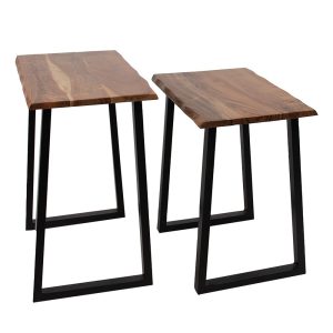 Set 2ks odkládací stolek kovové nohy a dřevěná deska - 50*30*50 / 45*30*45 cm Clayre & Eef  - -