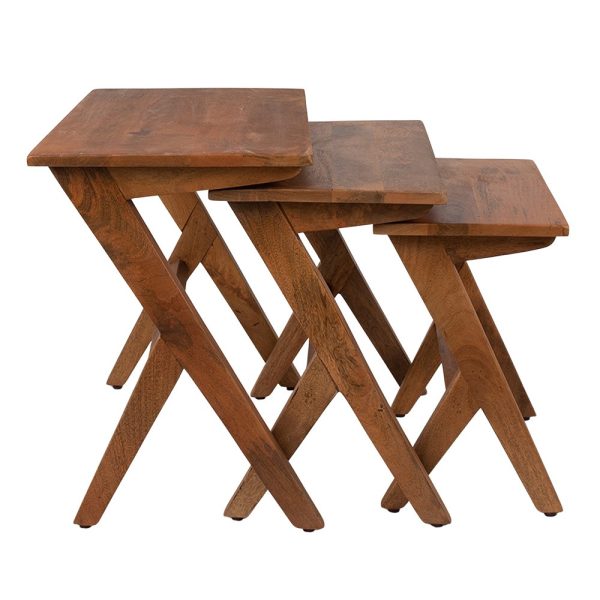 Set 3ks odkládací dřevěný stolek Rammia - 54*35*51 / 47*30*46 / 40*25*41 cm Clayre & Eef  - -