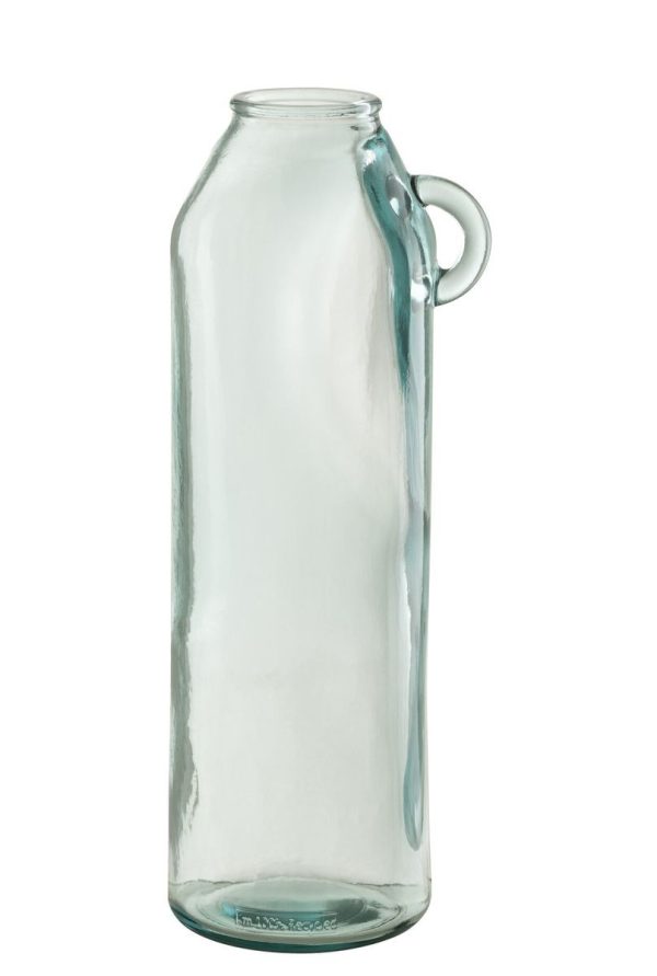 Skleněná váza z recyklovaného skla s ouškem Weny - 14*14*45cm J-Line by Jolipa  - -