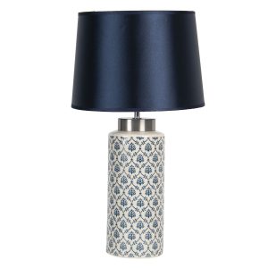 Stolní lampa s keramickou základnou a tmavě modrým stínidlem Oignons – Ø 28*50 cm E27/max 1*60W Clayre & Eef  - -