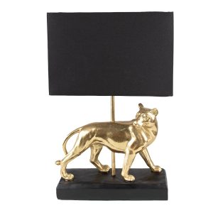 Stolní lampa zlatý Levhart s černým stínidlem - 30*12*47 cm E27/max 1*18W Clayre & Eef  - -