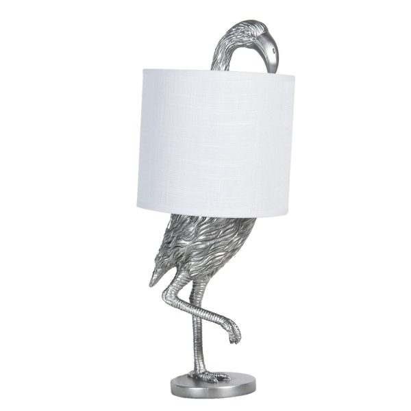 Stříbrná stolní lampa Plaměňák s bílým stínidlem - Ø 20*50 cm E27/max 1*60W Clayre & Eef  - -