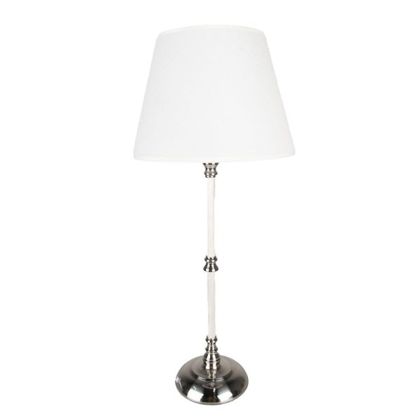 Stříbrná stolní lampa s bílým stínidlem - Ø 18*44 cm E27/max 1*60W Clayre & Eef  - -