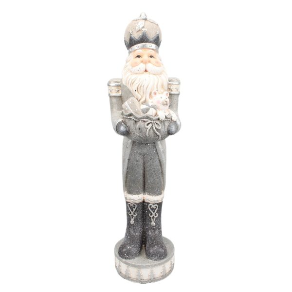 Stříbrná vánoční dekorace socha Santa jako Louskáček - 22*21*82 cm Clayre & Eef  - -