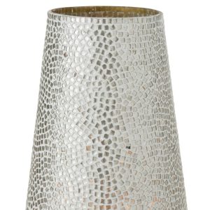 Stříbrno - bílý skleněný svícen Mosaic - Ø 21*30cm J-Line by Jolipa  - -