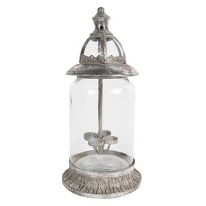 Stříbrný antik svícen / lucerna na 4 čajové svíčky Jean - Ø 21*44 cm Clayre & Eef  - -
