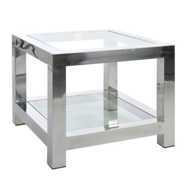Stříbrný kovový okládací stolek se skleněnou deskou Luxx - 60*60*50cm J-Line by Jolipa  - -