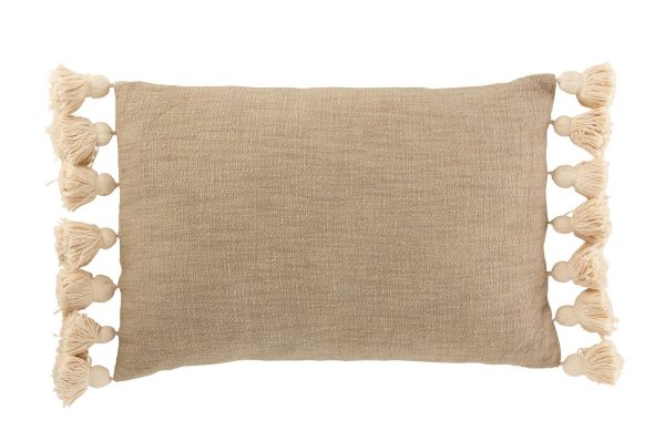 Taupe polštář se střapci a výplní Pompom - 50*35cm J-Line by Jolipa  - -