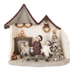 Vánoční dekorace děti ve světnici s Led světýlky - 24*10*22 cm Clayre & Eef  - -