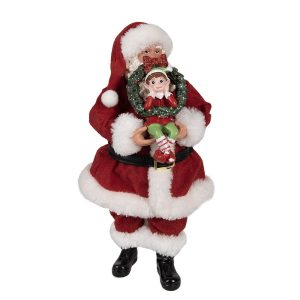 Vánoční dekorace Santa Claus držící věneček s Elfem - 16*8*28 cm Clayre & Eef  - -