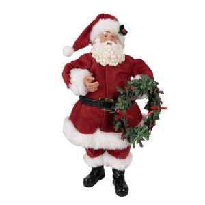 Vánoční dekorace Santa Claus s věncem - 16*8*28 cm Clayre & Eef  - -