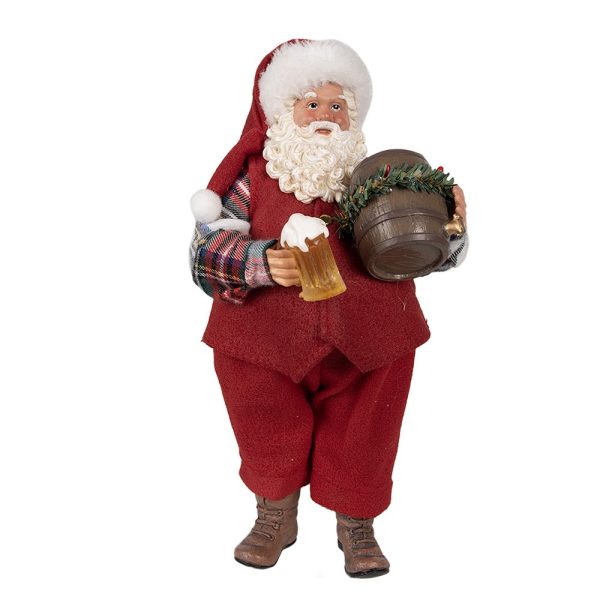 Vánoční dekorace taťka Santa Claus se soudkem piva - 16*8*28 cm Clayre & Eef  - -