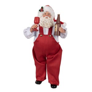 Vánoční dekorace Santa Claus v montérkách a lahví - 16*8*28 cm Clayre & Eef  - -