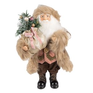 Vánoční dekorace Santa v béžovém kabátě a se stromkem - 29*20*63 cm Clayre & Eef  - -