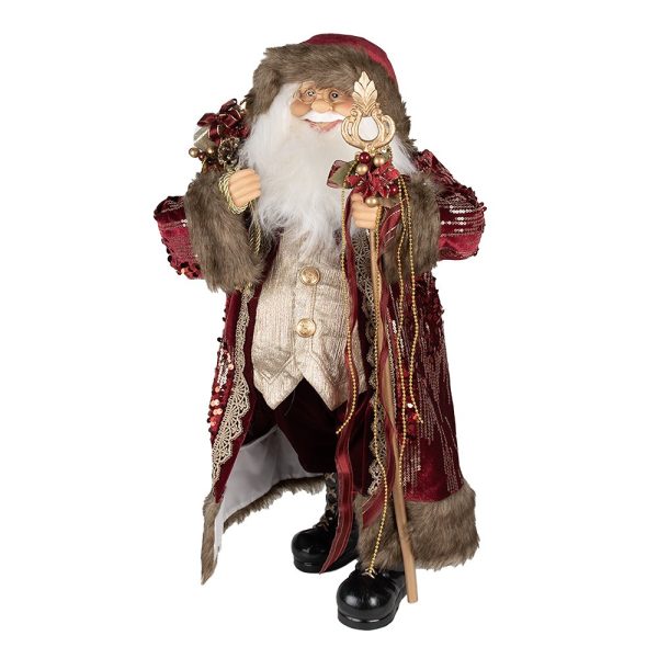 Vánoční dekorace Santa v červeném kabátě a s holí - 29*20*63 cm Clayre & Eef  - -