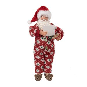 Vánoční dekorace Santa v overalu s bačkorkama - 16*8*28 cm Clayre & Eef  - -