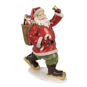 Vánoční dekorace socha Santa s košem dárků - 14*11*20 cm Clayre & Eef  - -