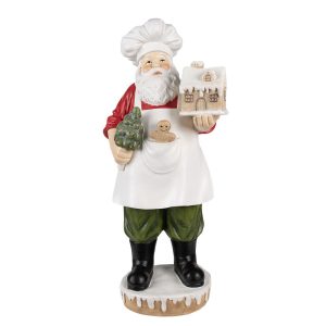 Vánoční dekorace socha Santa kuchař s perníkovou chaloupkou - 26*20*59 cm Clayre & Eef  - -