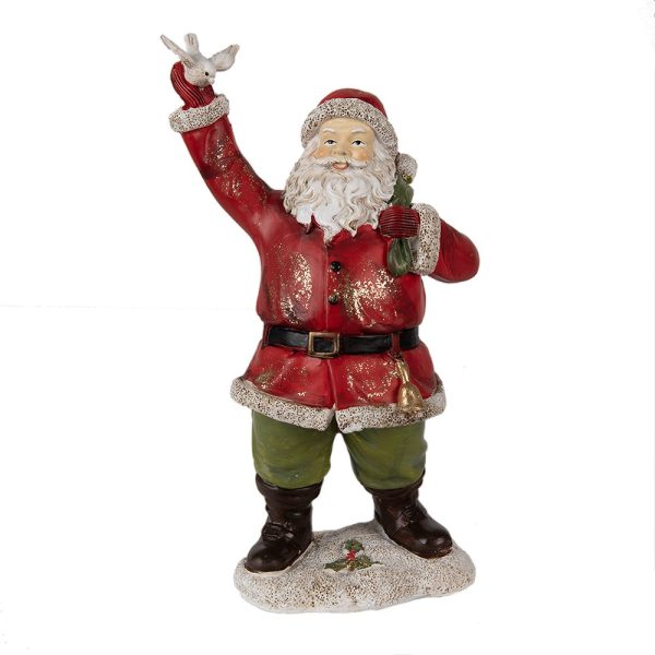 Vánoční dekorace Socha Santa s pytlem a holubicí - 13*10*23 cm Clayre & Eef  - -