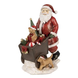 Červená vánoční dekorace socha Santa s vozíkem dárků - 12*8*15 cm Clayre & Eef  - -