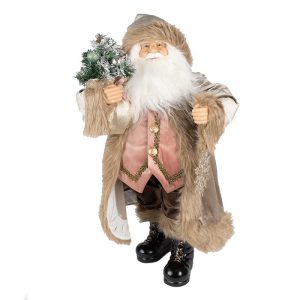 Vánoční dekorace socha Santa v kabátě a se stromkem - 15*10*30 cm Clayre & Eef  - -