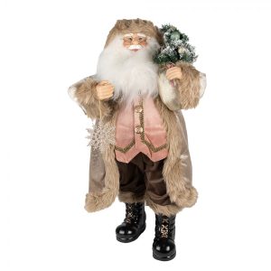 Vánoční dekorace socha Santa v kabátě a se stromkem - 26*16*47cm Clayre & Eef  - -