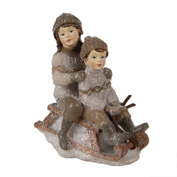 Vánoční dekorace soška děti na sáňkách - 9*6*11 cm Clayre & Eef  - -