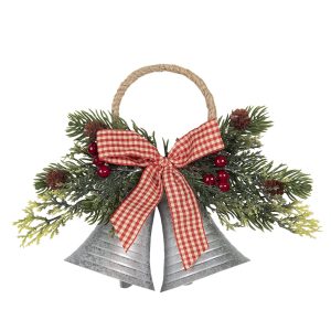 Vánoční dekorace stříbrné zvonky s větvičkou a mašlí - 23*8*18 cm Clayre & Eef  - -