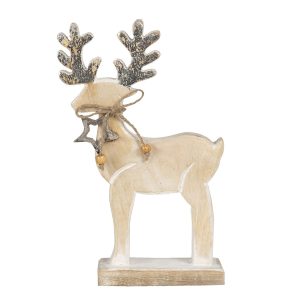 Vánoční dřevěná dekorace Jelen s hvězdičkou - 17*5*23 cm Clayre & Eef  - -