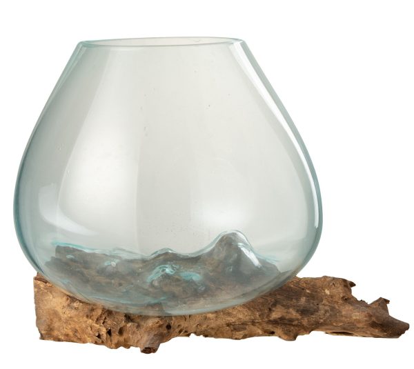 Váza z recyklovaného skla na dřevu Gamal XL - 33