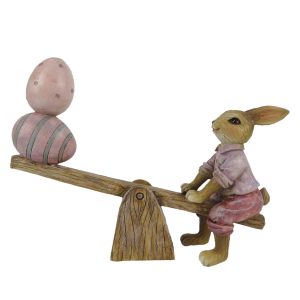 Velikonoční dekorace králíčka s vajíčky na houpačce - 16*3*12 cm Clayre & Eef  - -