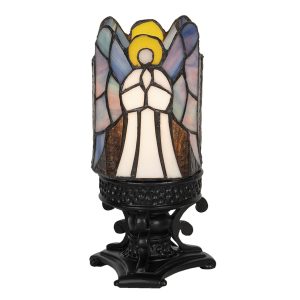 Vitrážová stolní lampa Tiffany Ange – Ø 14*21 cm E14/max 1*25W Clayre & Eef  - -