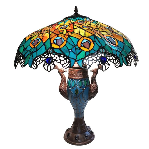 Vitrážová stolní lampa Tiffany Paons – Ø 56*68 cm E27/max 2*60W E14/max 1*25W Clayre & Eef  - -